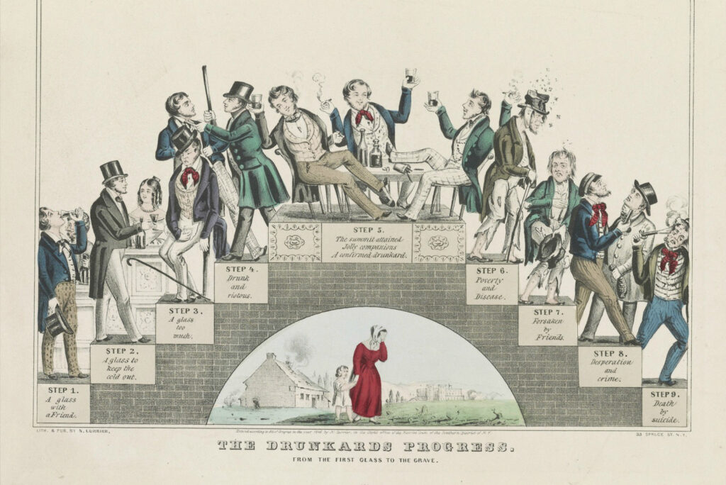 detail of the lithograph the drunkards progress by nathaniel currier supporting the temperance movement