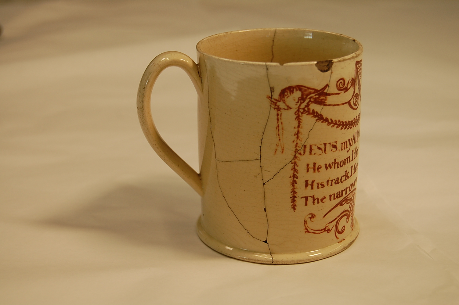 painted creamware mug made circa 1750-70